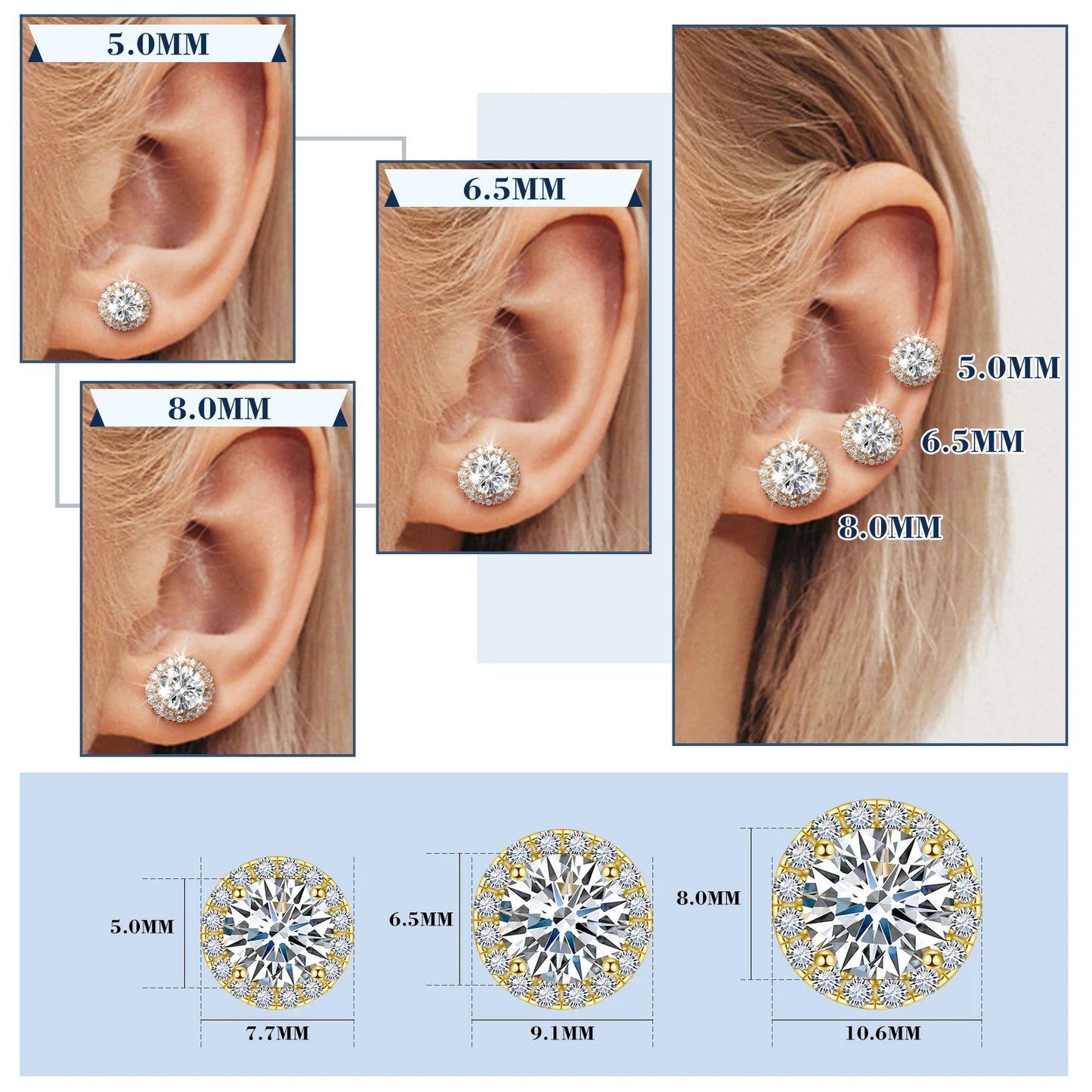 Crown Jewel Moissanite Studs 5.5mm Silver